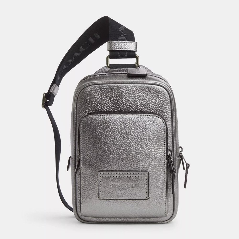 Coach Metallic Silver Crossbody Sling Bag